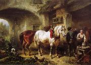 Wouterus Verschuur Horses and people in a courtyard USA oil painting artist